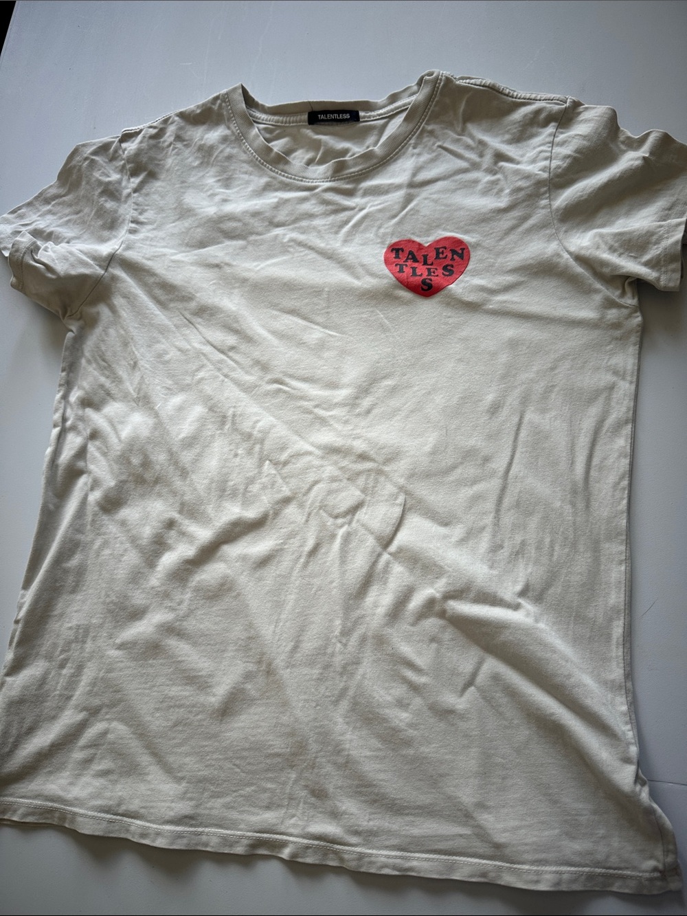 UNISEX TALENTLESS Cream Tee with Pink Heart Logo
